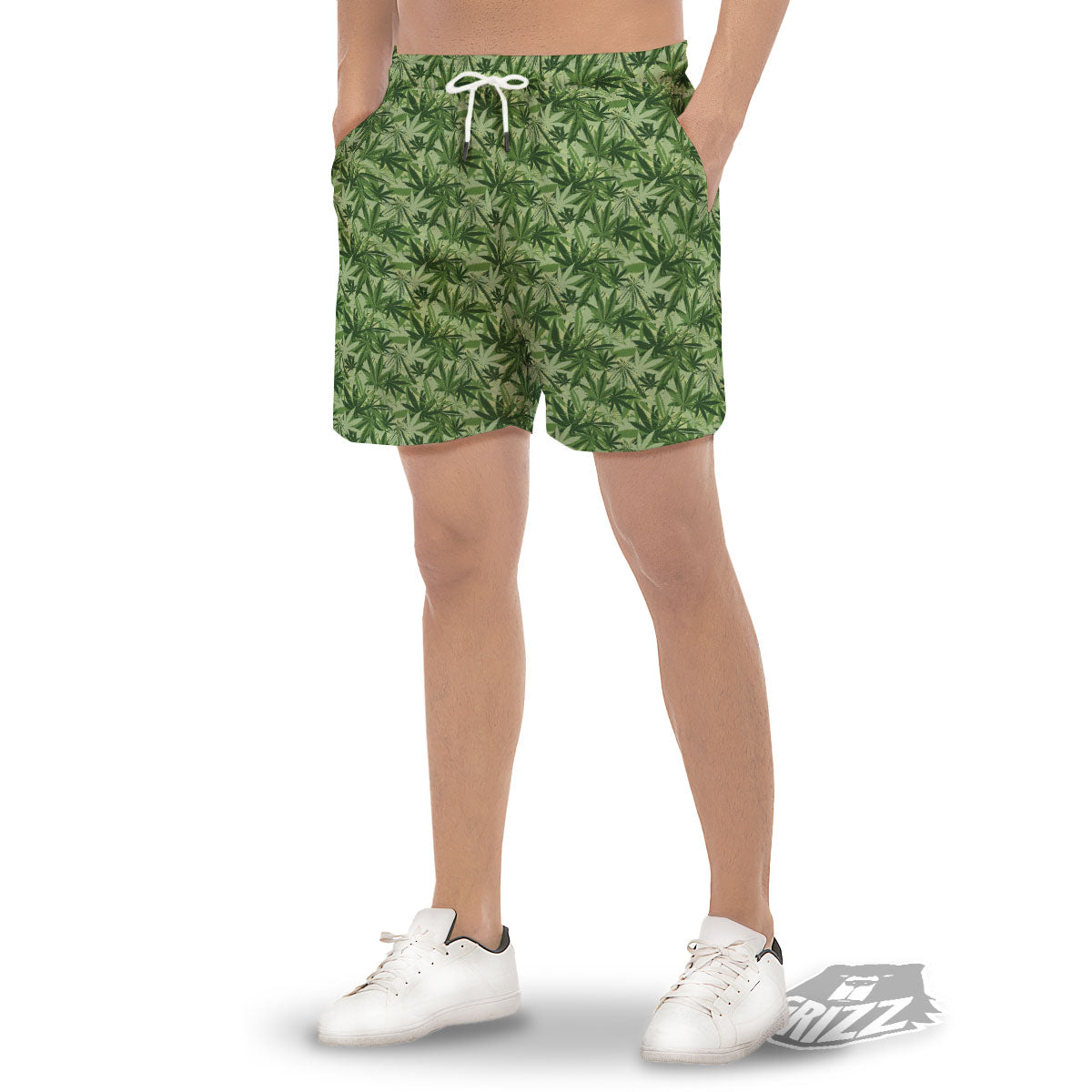 Hemp Leaf Print Pattern Men's Gym Shorts-grizzshop