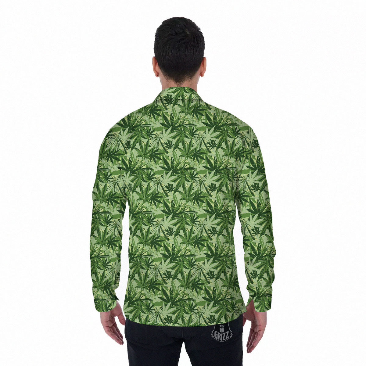 Hemp Leaf Print Pattern Men's Long Sleeve Shirts-grizzshop