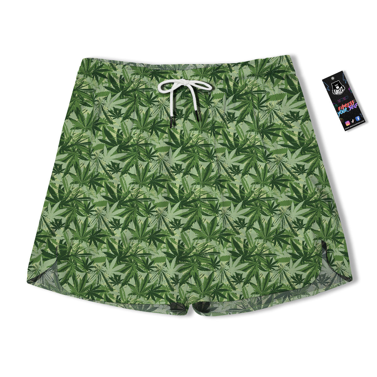 Hemp Leaf Print Pattern Men's Running Shorts-grizzshop