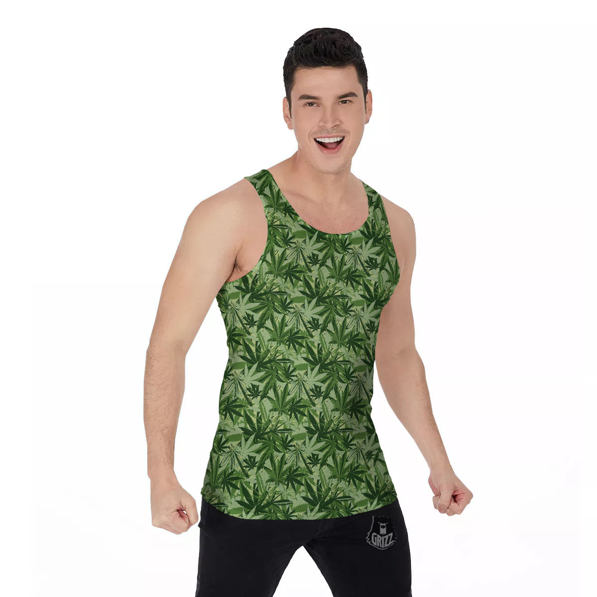 Hemp Leaf Print Pattern Men's Tank Top-grizzshop