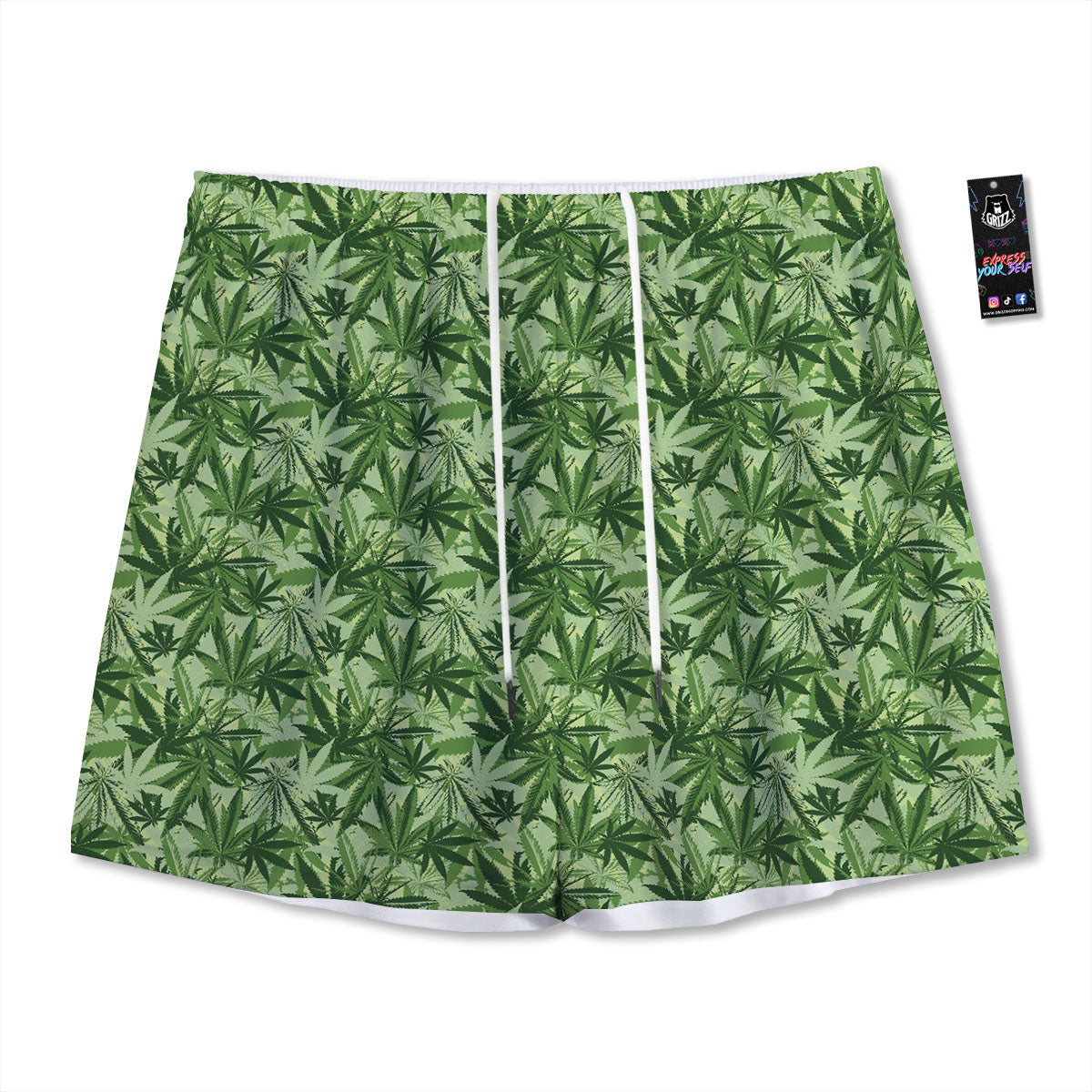 Hemp Leaf Print Pattern Mesh Shorts
