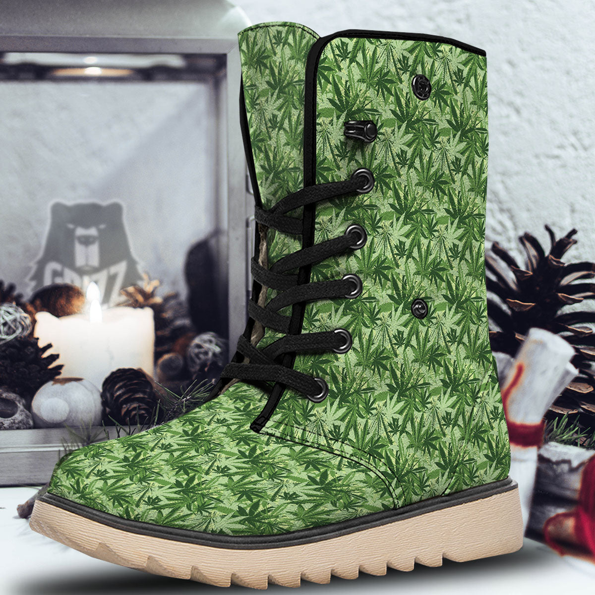 Hemp Leaf Print Pattern Snow Boots-grizzshop