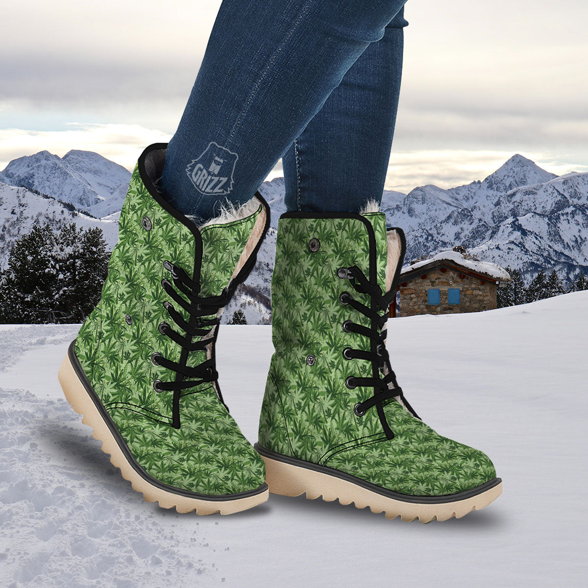 Hemp Leaf Print Pattern Snow Boots-grizzshop