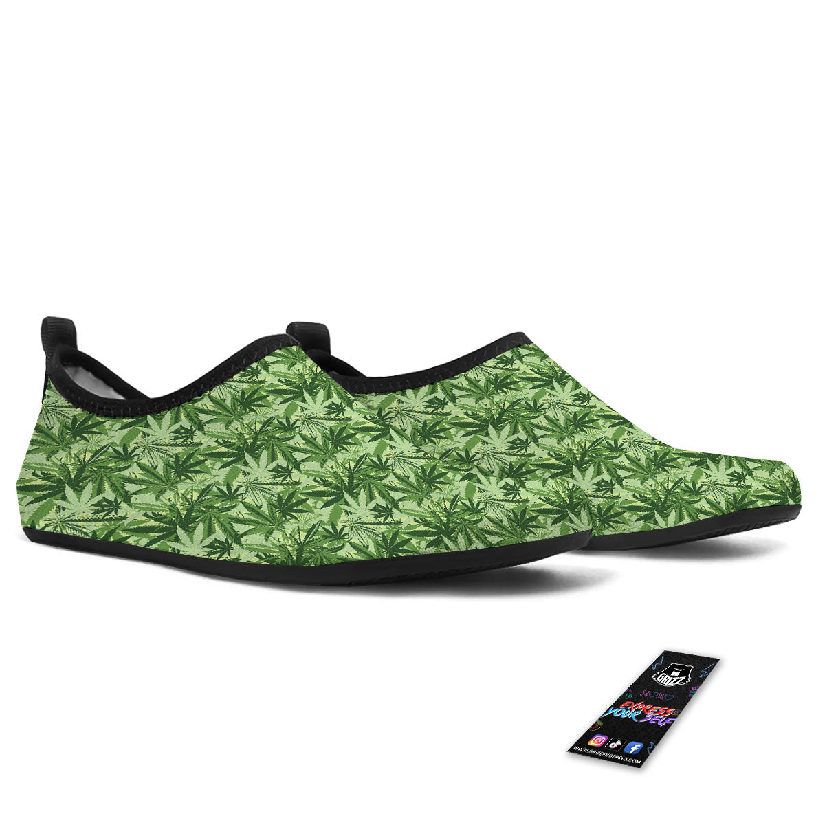 Hemp Leaf Print Pattern Water Shoes-grizzshop