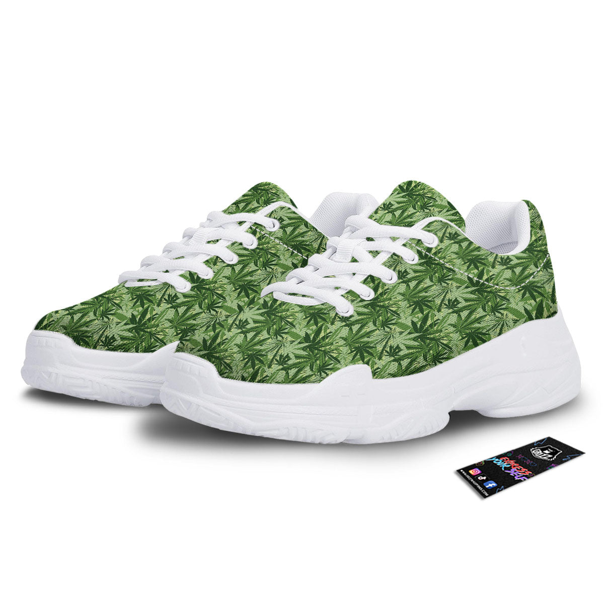 Hemp Leaf Print Pattern White Chunky Shoes-grizzshop