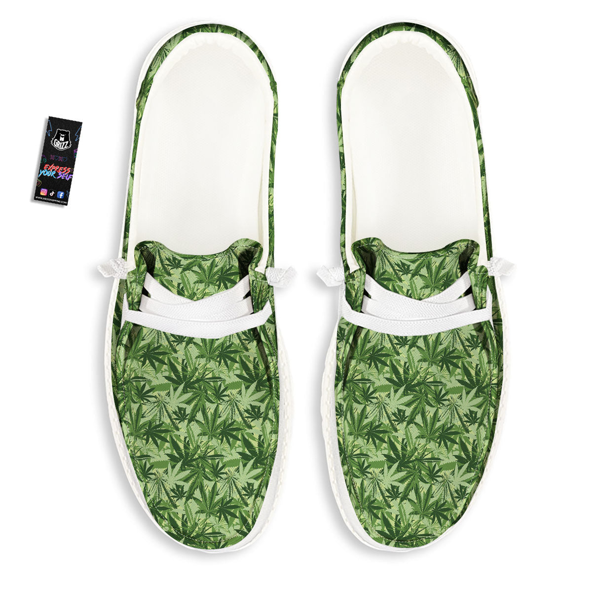 Hemp Leaf Print Pattern White Loafers-grizzshop