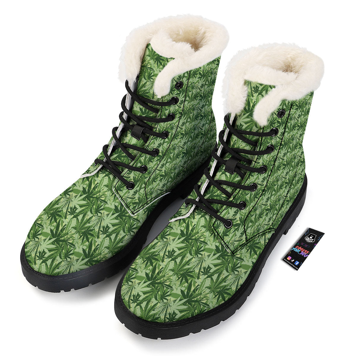 Hemp Leaf Print Pattern Winter Boots-grizzshop