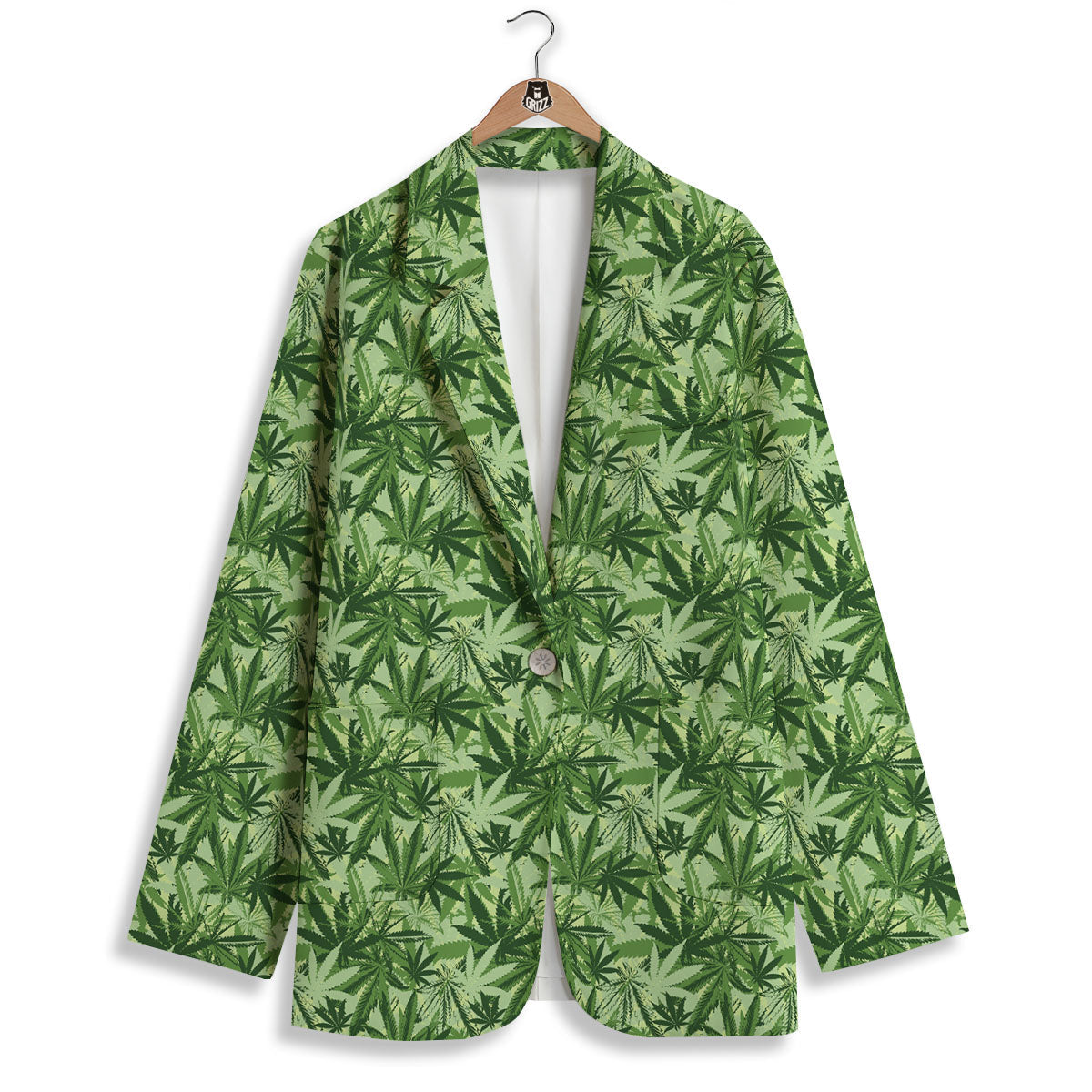 Hemp Leaf Print Pattern Women's Blazer-grizzshop