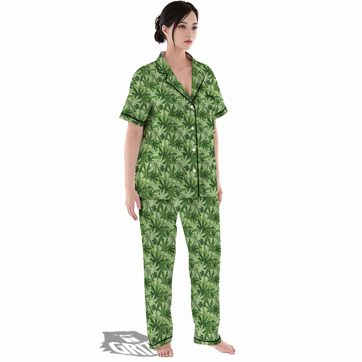 Hemp Leaf Print Pattern Women's Pajamas Set-grizzshop