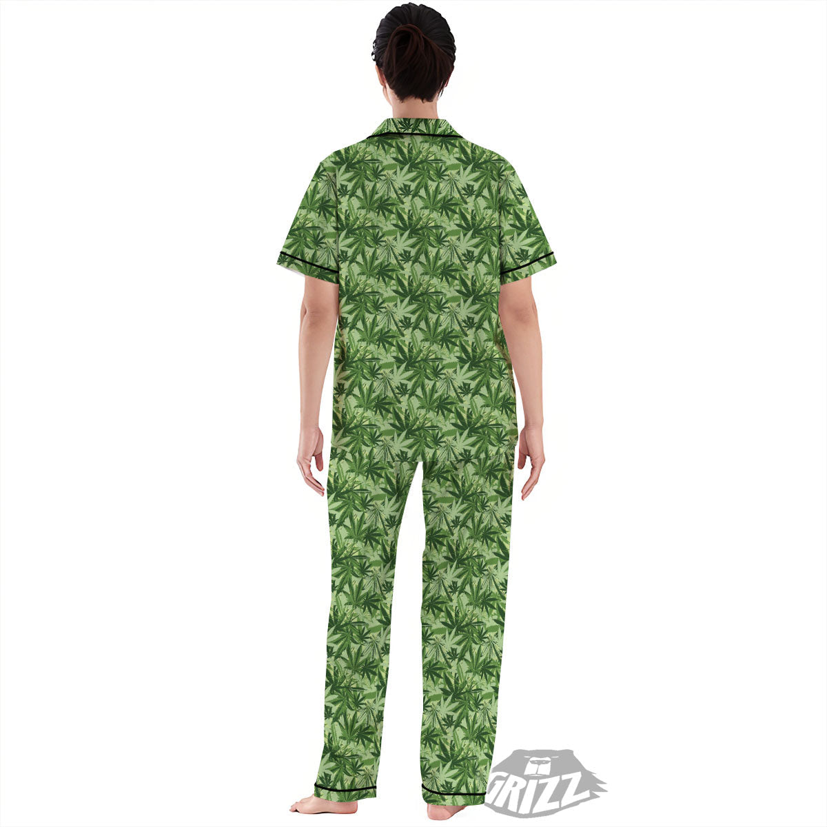 Hemp Leaf Print Pattern Women's Pajamas Set-grizzshop