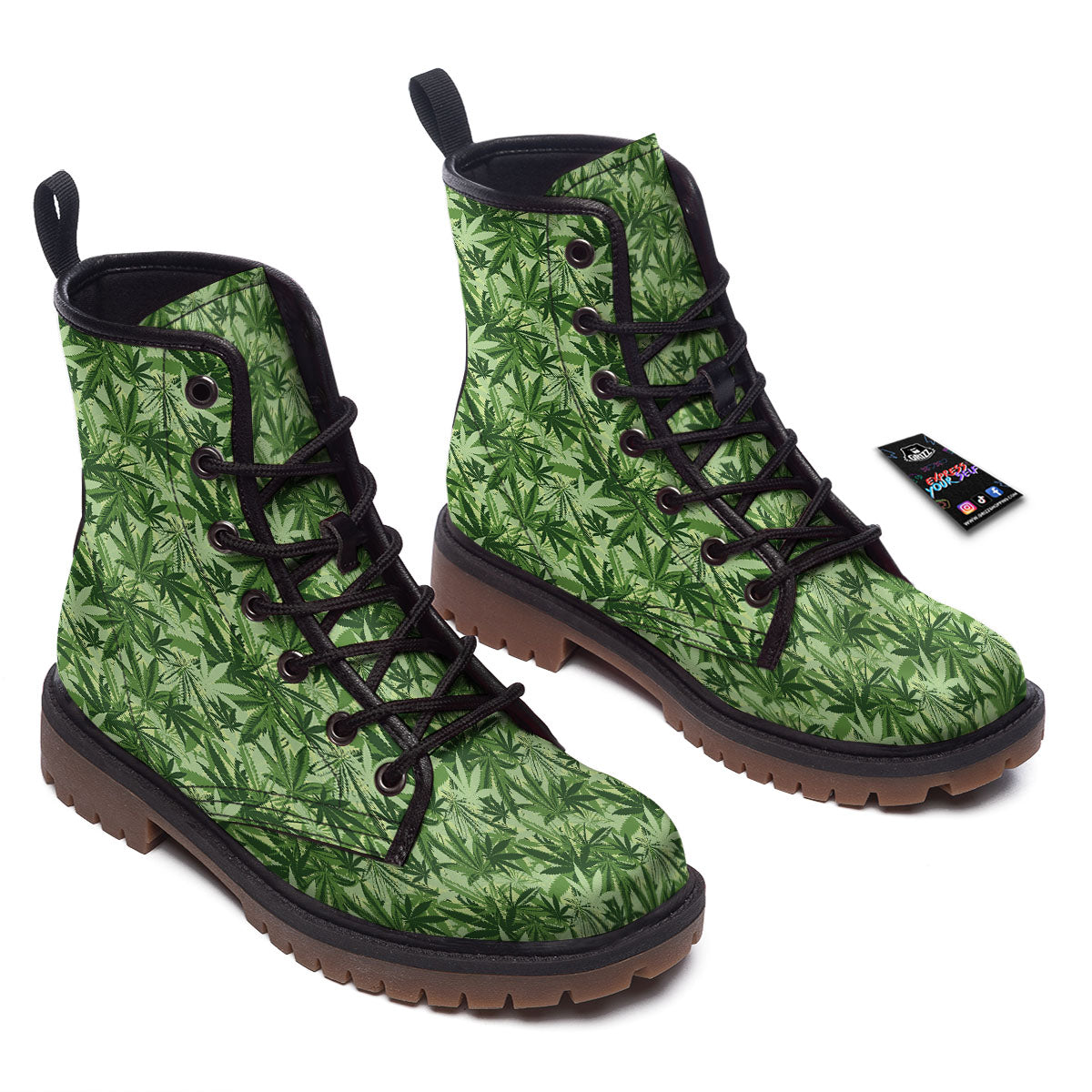 Hemp Leaf Print Pattern Work Boots-grizzshop