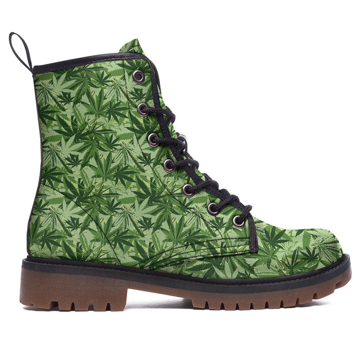 Hemp Leaf Print Pattern Work Boots-grizzshop