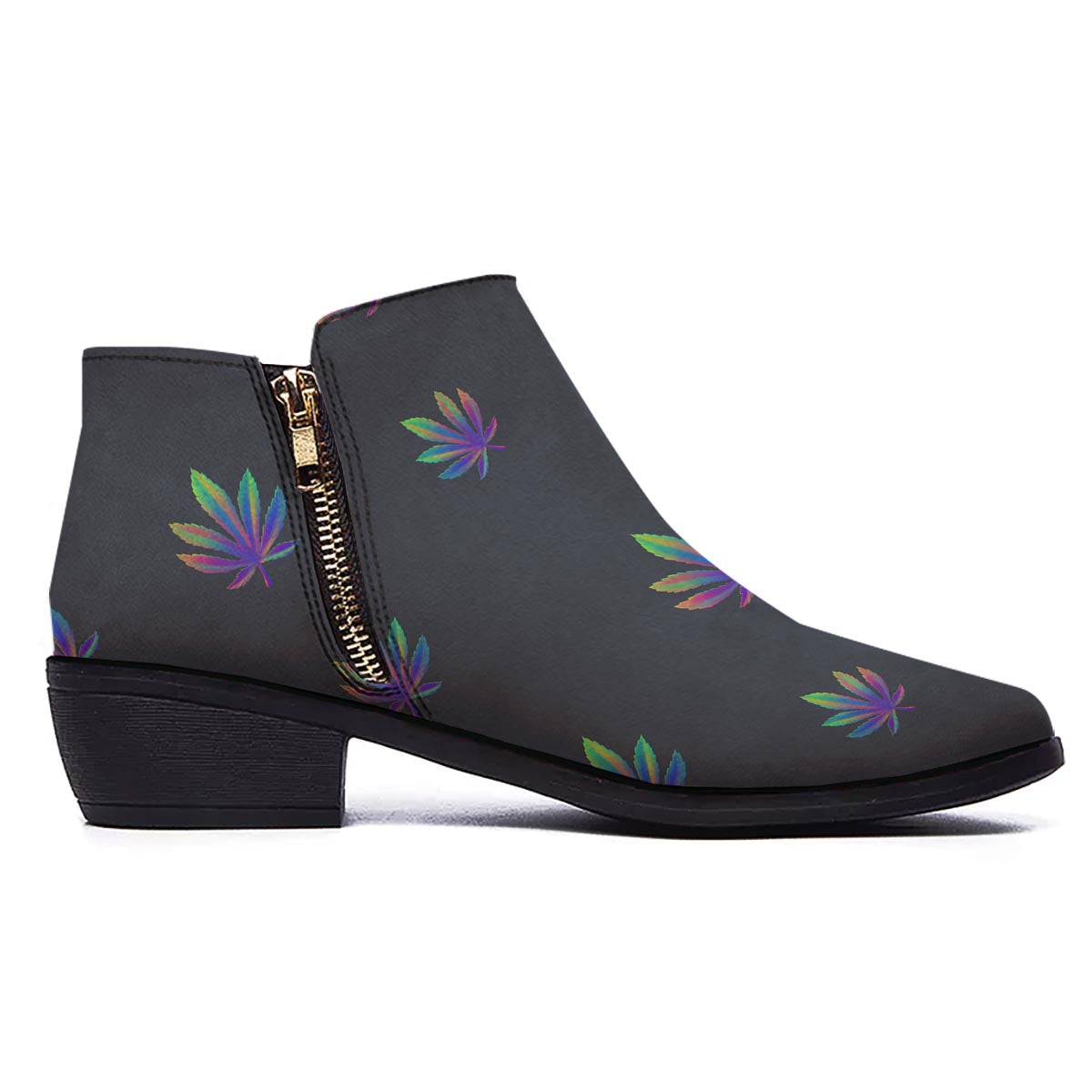 Hemp Leaves Reggae Trippy Print Pattern Ankle Boots-grizzshop