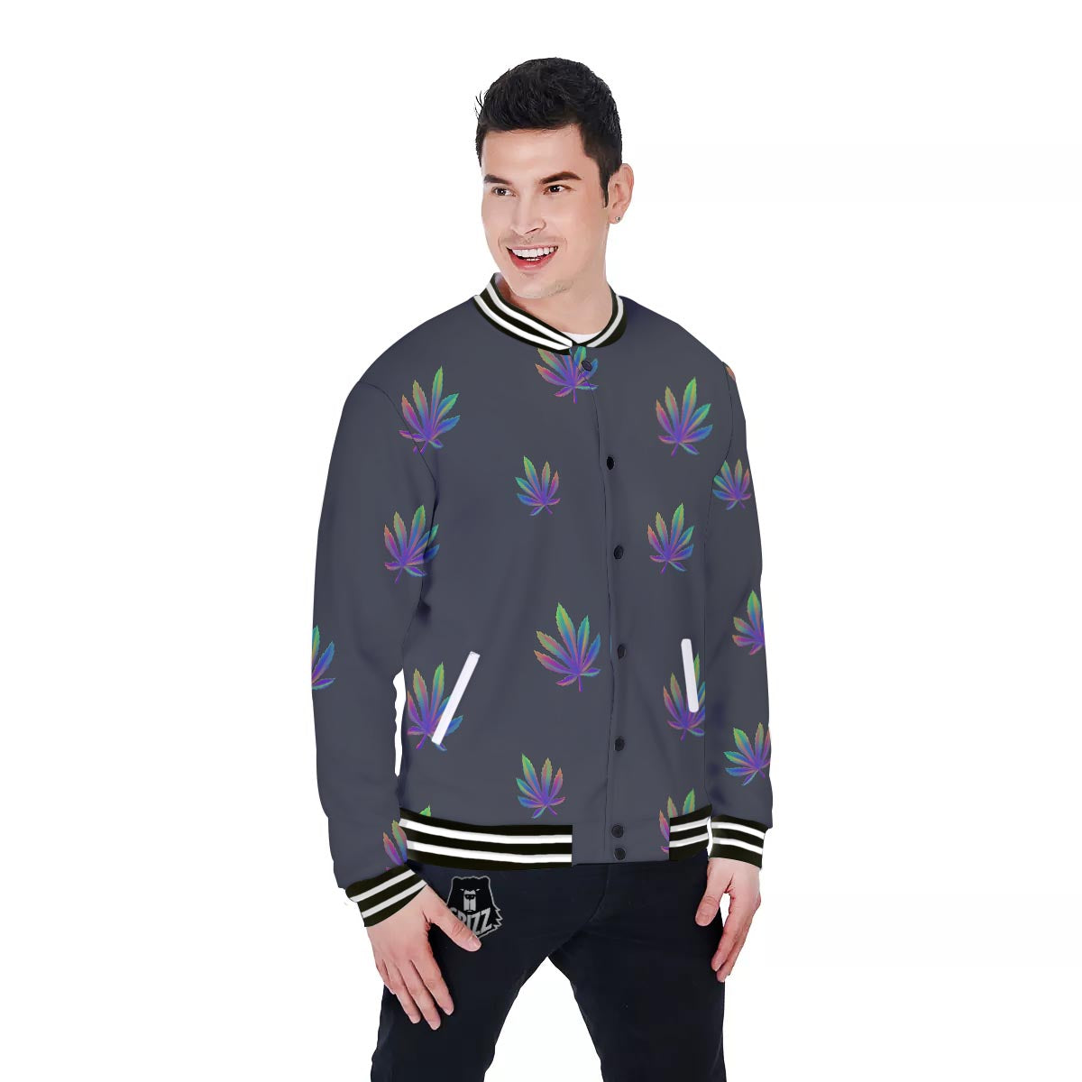 Hemp Leaves Reggae Trippy Print Pattern Baseball Jacket-grizzshop