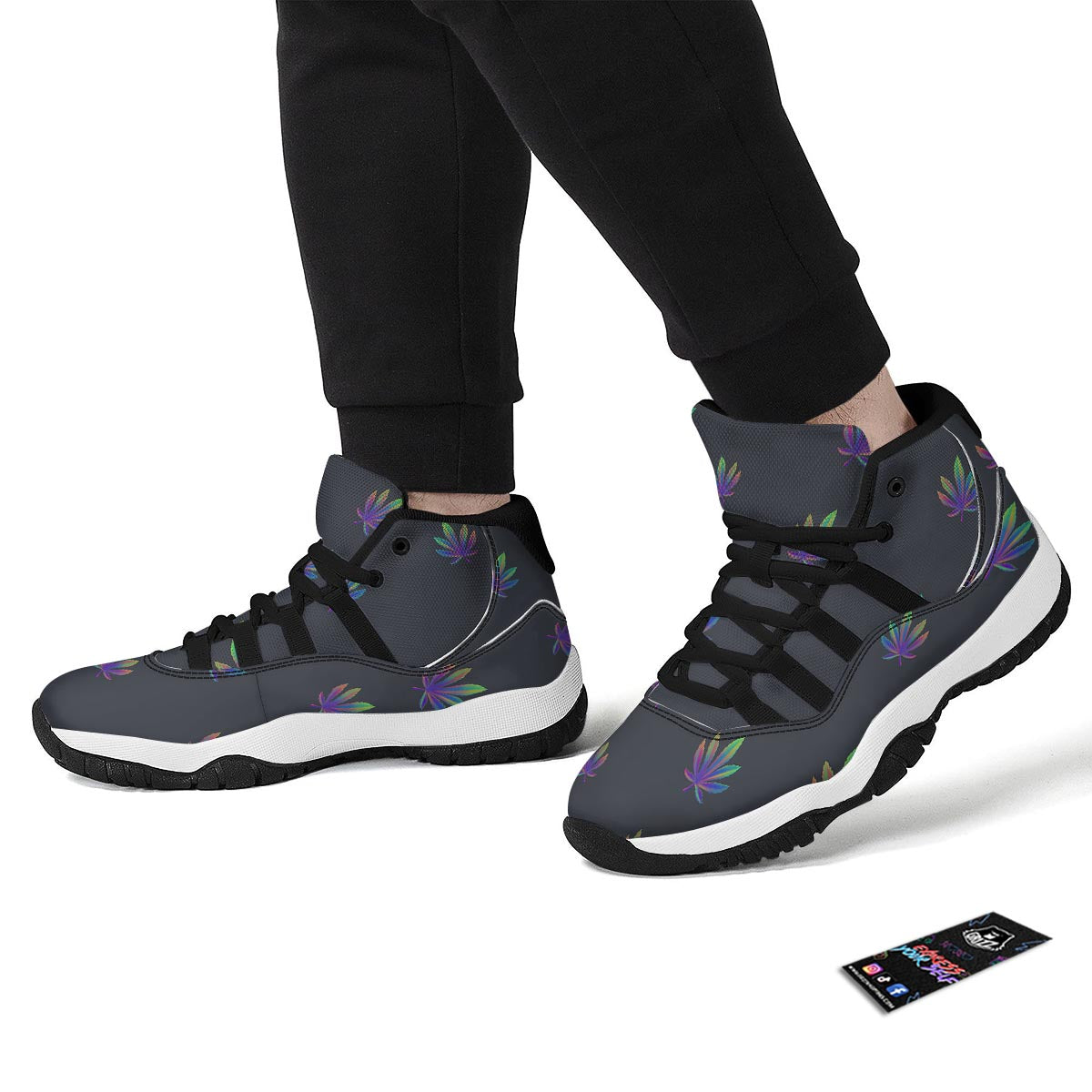 Hemp Leaves Reggae Trippy Print Pattern Black Bball Shoes-grizzshop