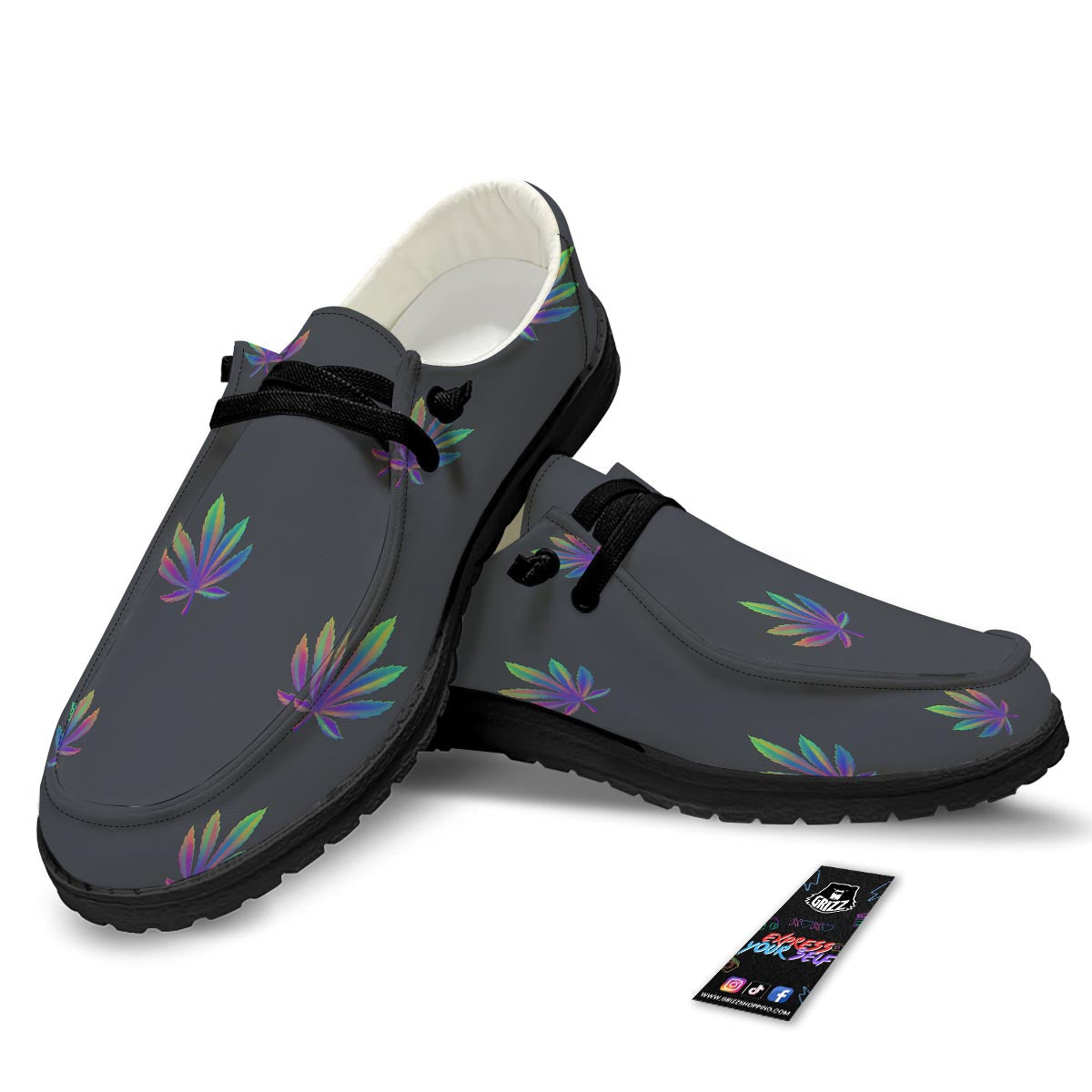 Hemp Leaves Reggae Trippy Print Pattern Black Loafers-grizzshop