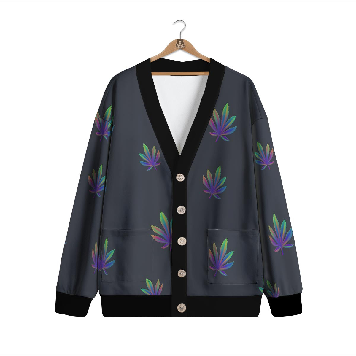Hemp Leaves Reggae Trippy Print Pattern Cardigan-grizzshop