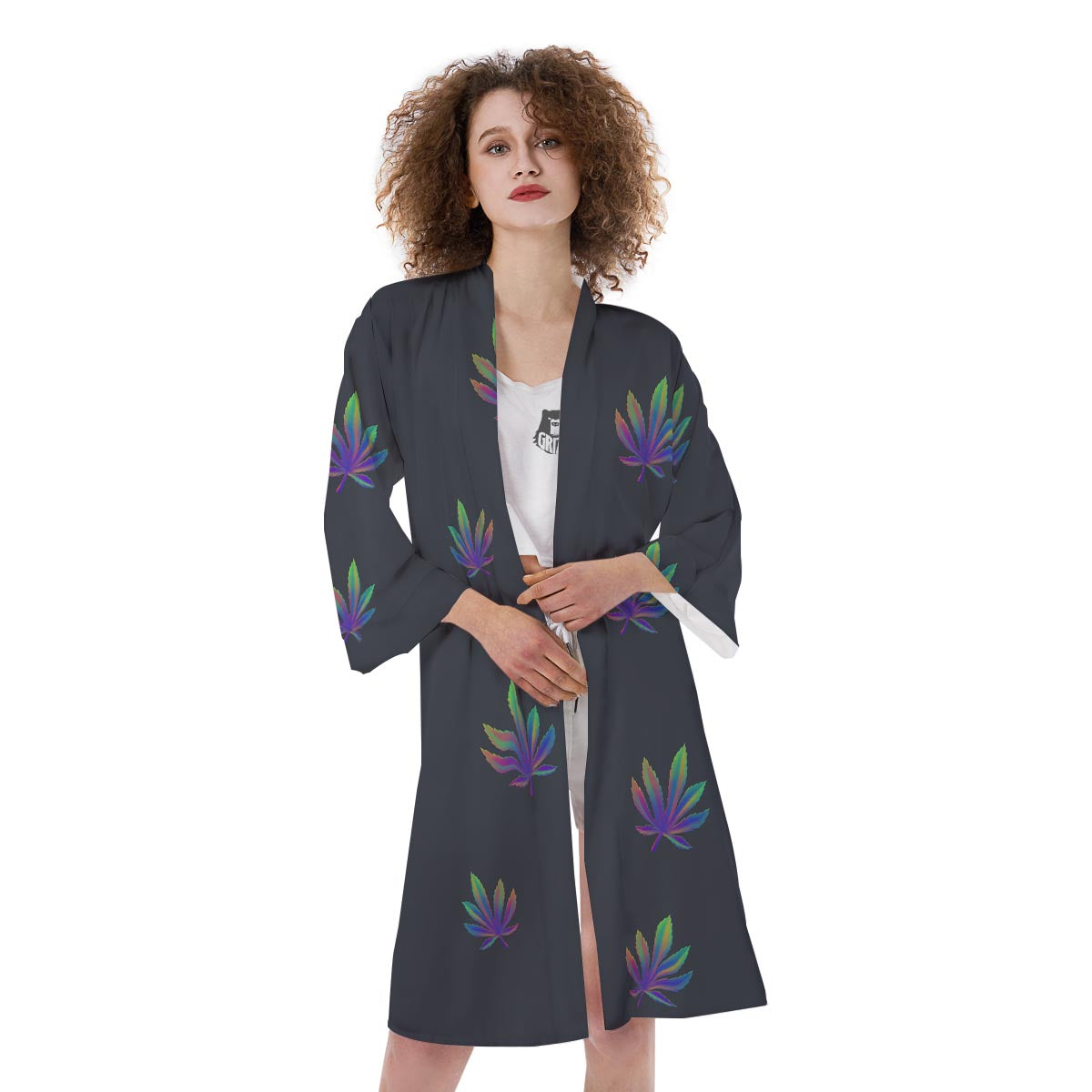 Hemp Leaves Reggae Trippy Print Pattern Kimono-grizzshop
