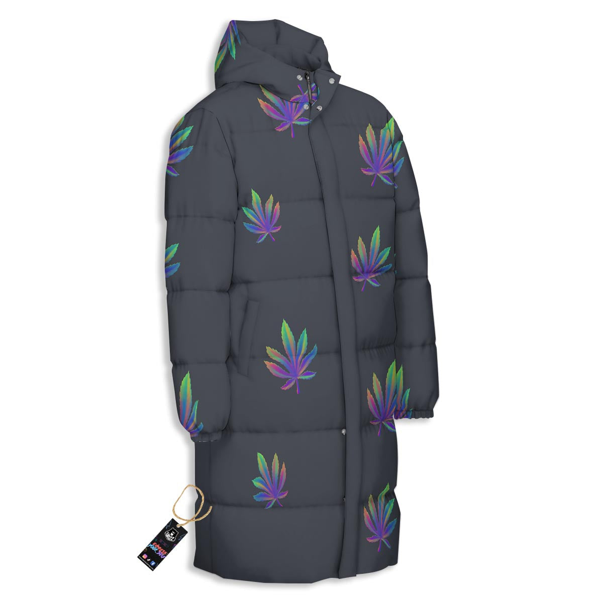 Hemp Leaves Reggae Trippy Print Pattern Long Down Jacket-grizzshop