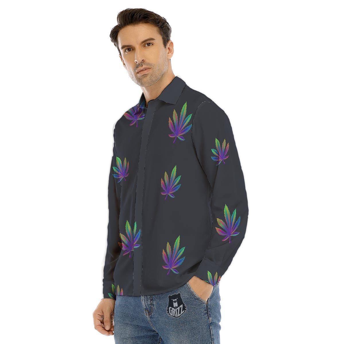 Hemp Leaves Reggae Trippy Print Pattern Men's Dress Shirts-grizzshop