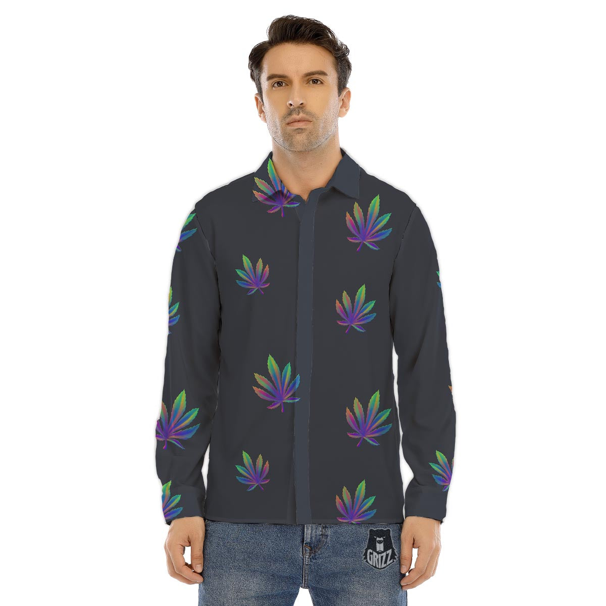 Hemp Leaves Reggae Trippy Print Pattern Men's Dress Shirts-grizzshop