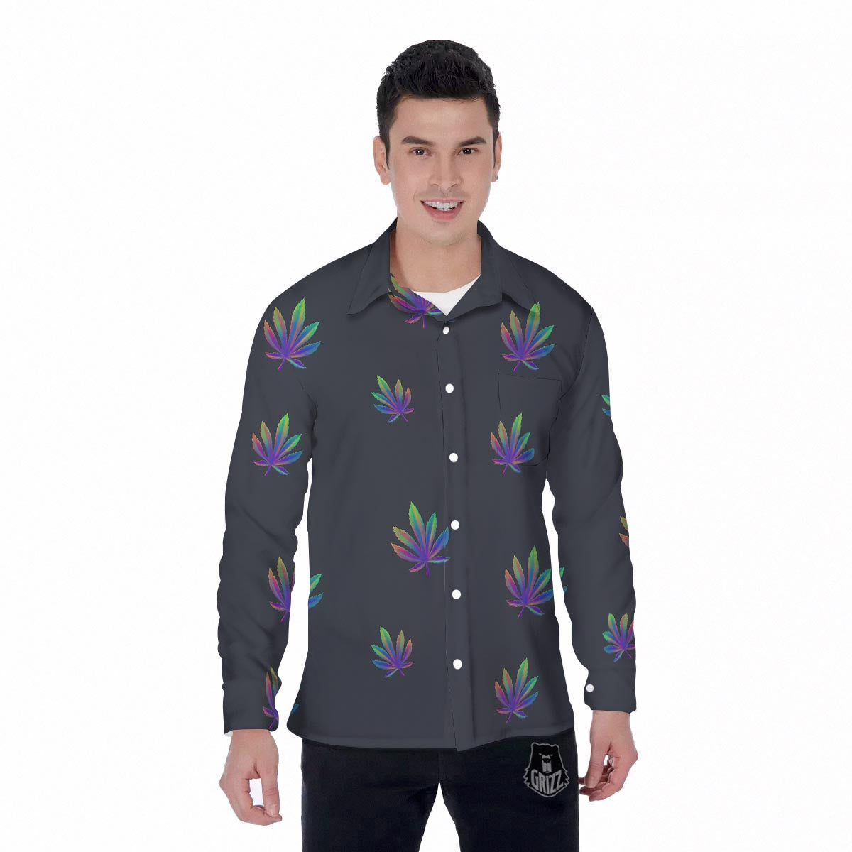 Hemp Leaves Reggae Trippy Print Pattern Men's Long Sleeve Shirts-grizzshop