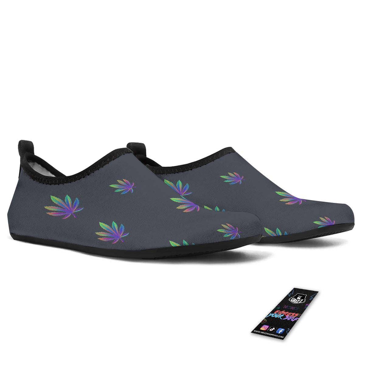 Hemp Leaves Reggae Trippy Print Pattern Water Shoes-grizzshop