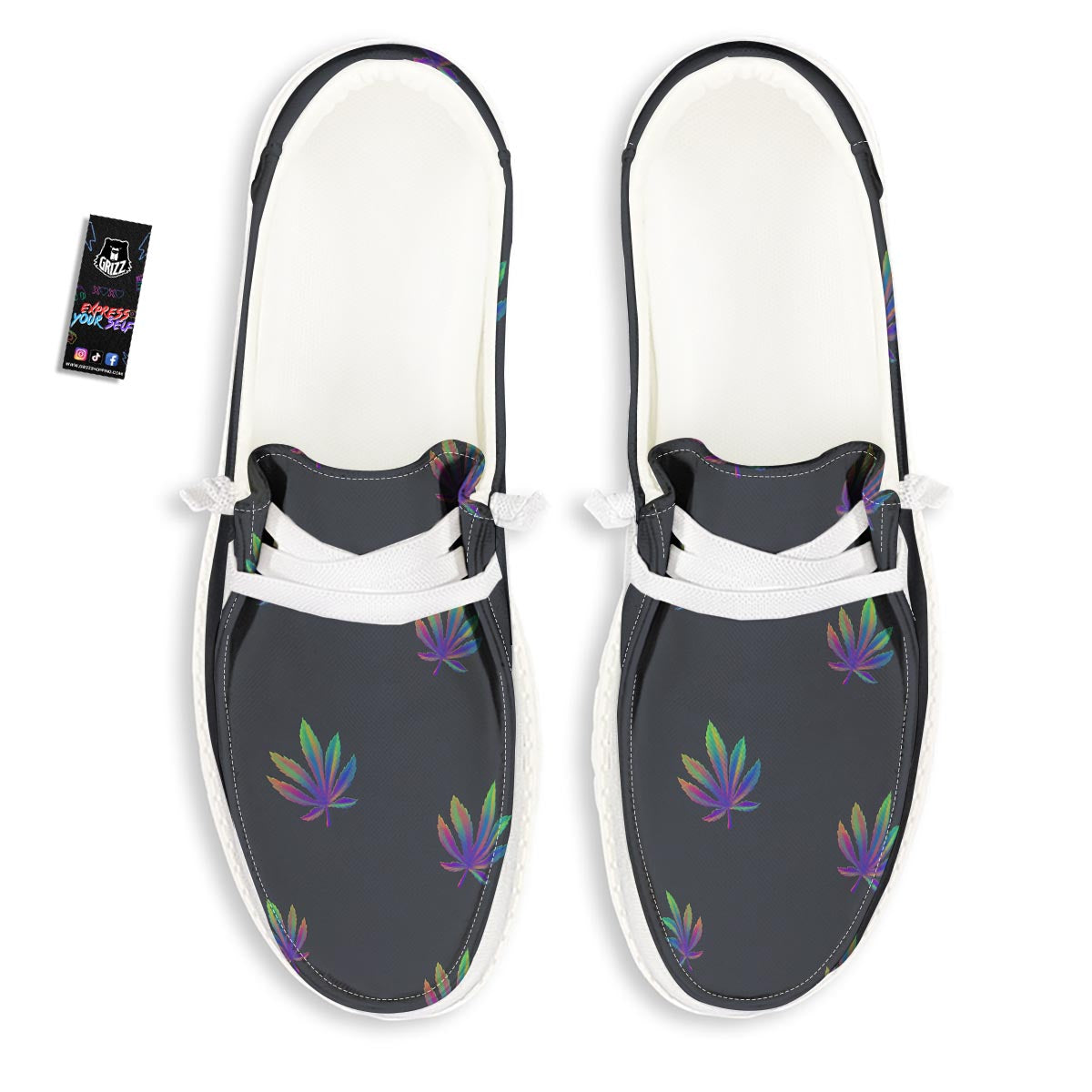 Hemp Leaves Reggae Trippy Print Pattern White Loafers-grizzshop