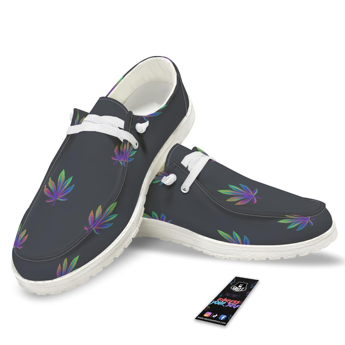 Hemp Leaves Reggae Trippy Print Pattern White Loafers-grizzshop