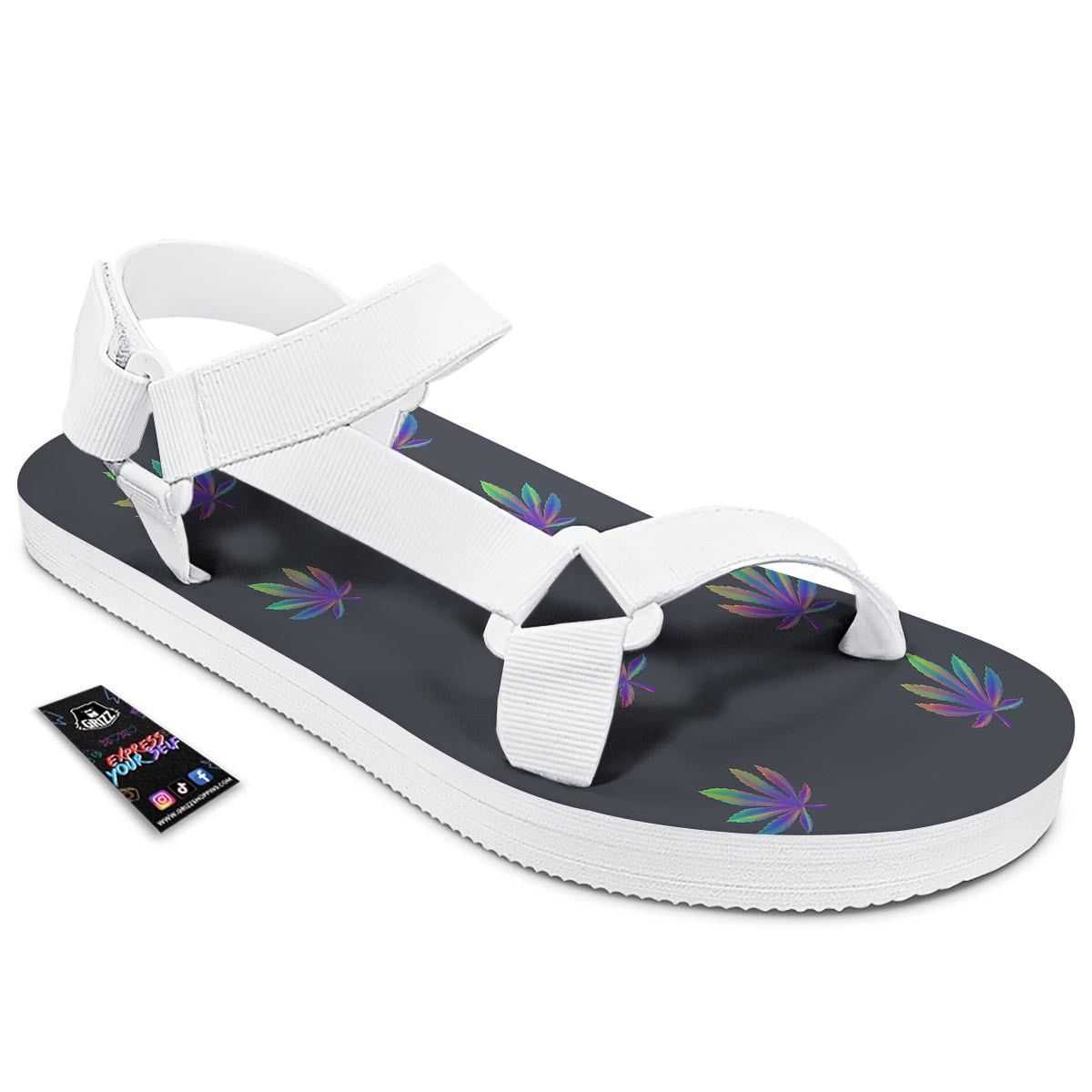Hemp Leaves Reggae Trippy Print Pattern White Open Toe Sandals-grizzshop