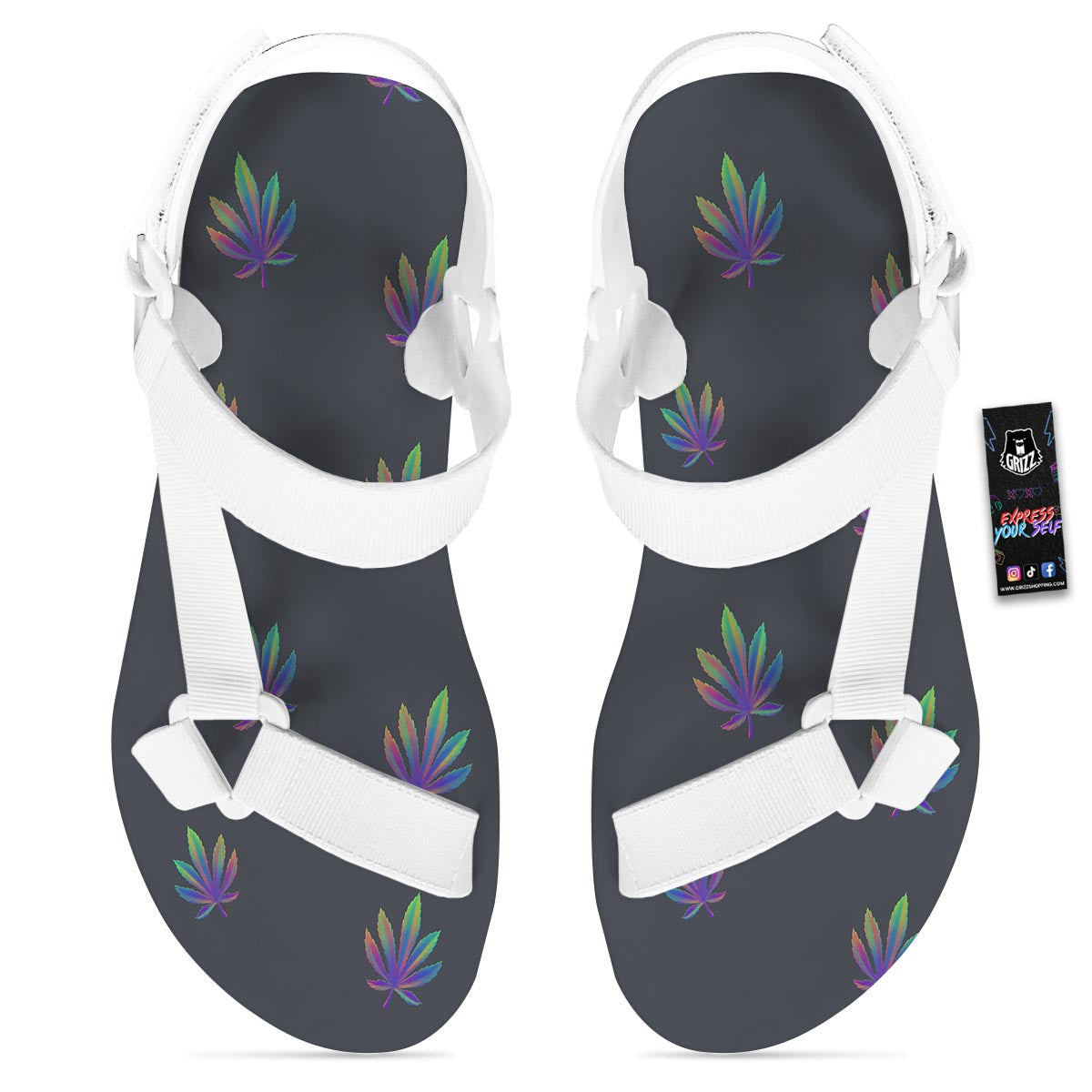 Hemp Leaves Reggae Trippy Print Pattern White Open Toe Sandals-grizzshop