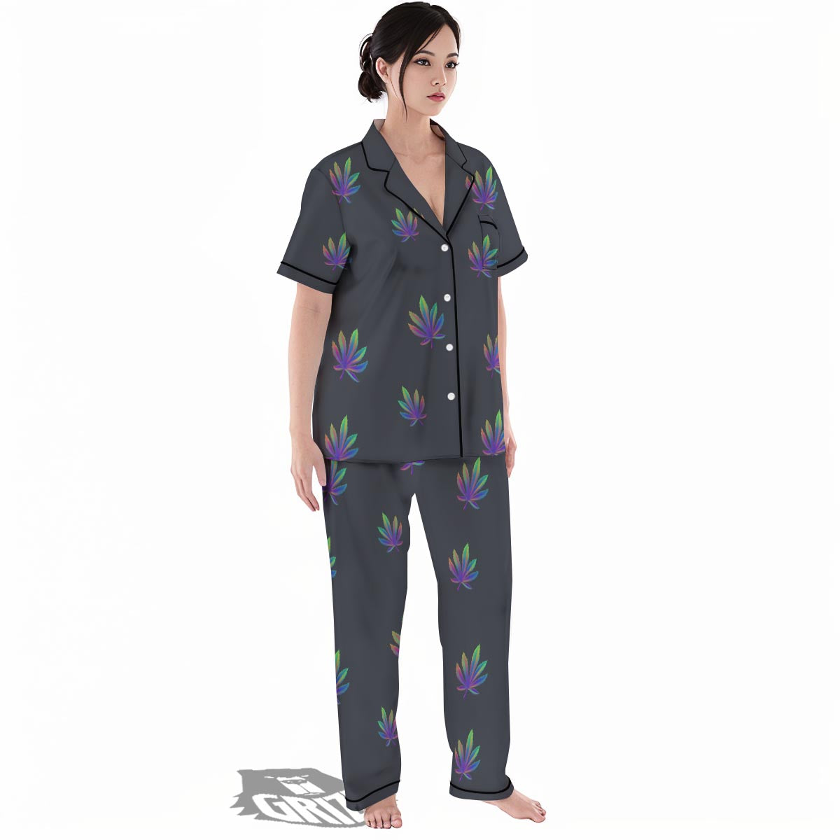 Hemp Leaves Reggae Trippy Print Pattern Women's Pajamas Set-grizzshop