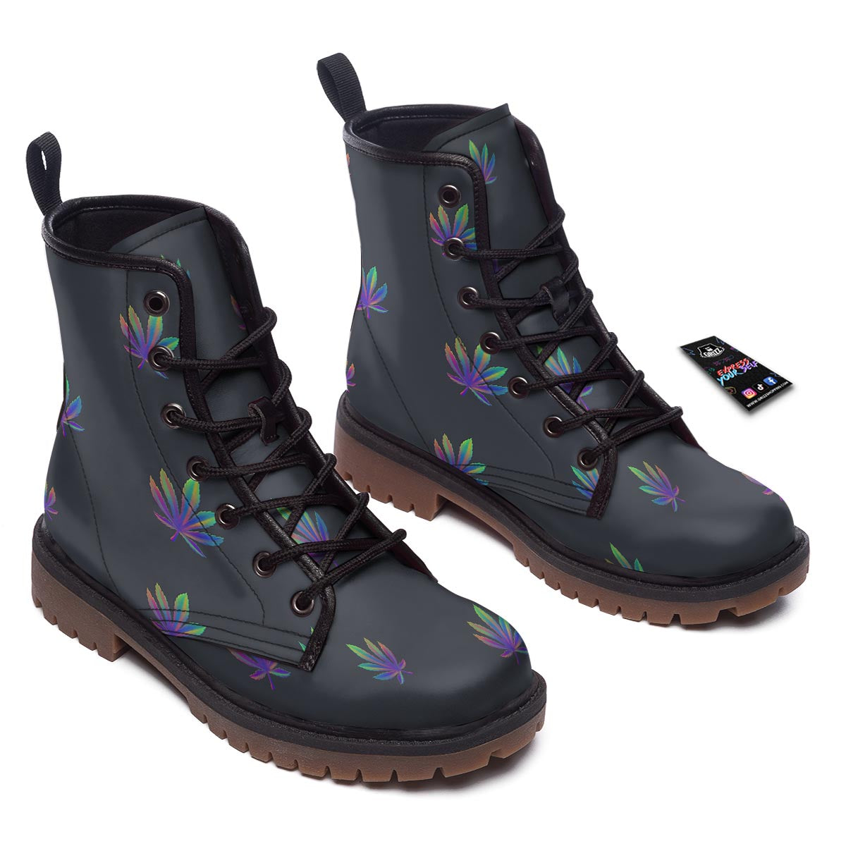 Hemp Leaves Reggae Trippy Print Pattern Work Boots-grizzshop