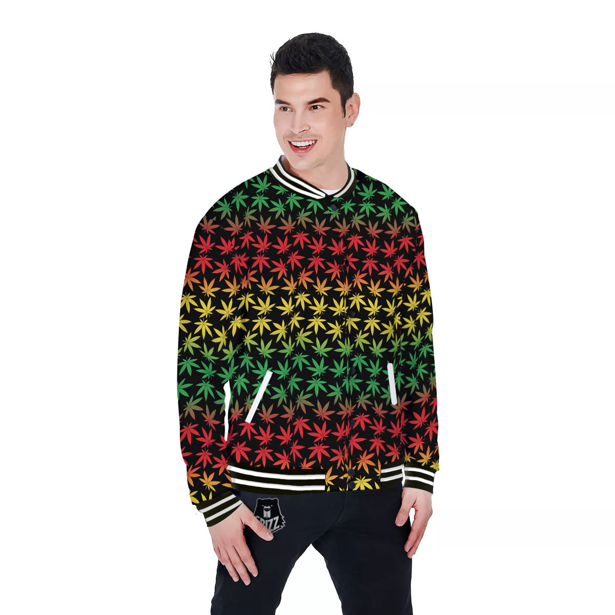 Hemp Rastafarian Print Pattern Baseball Jacket-grizzshop