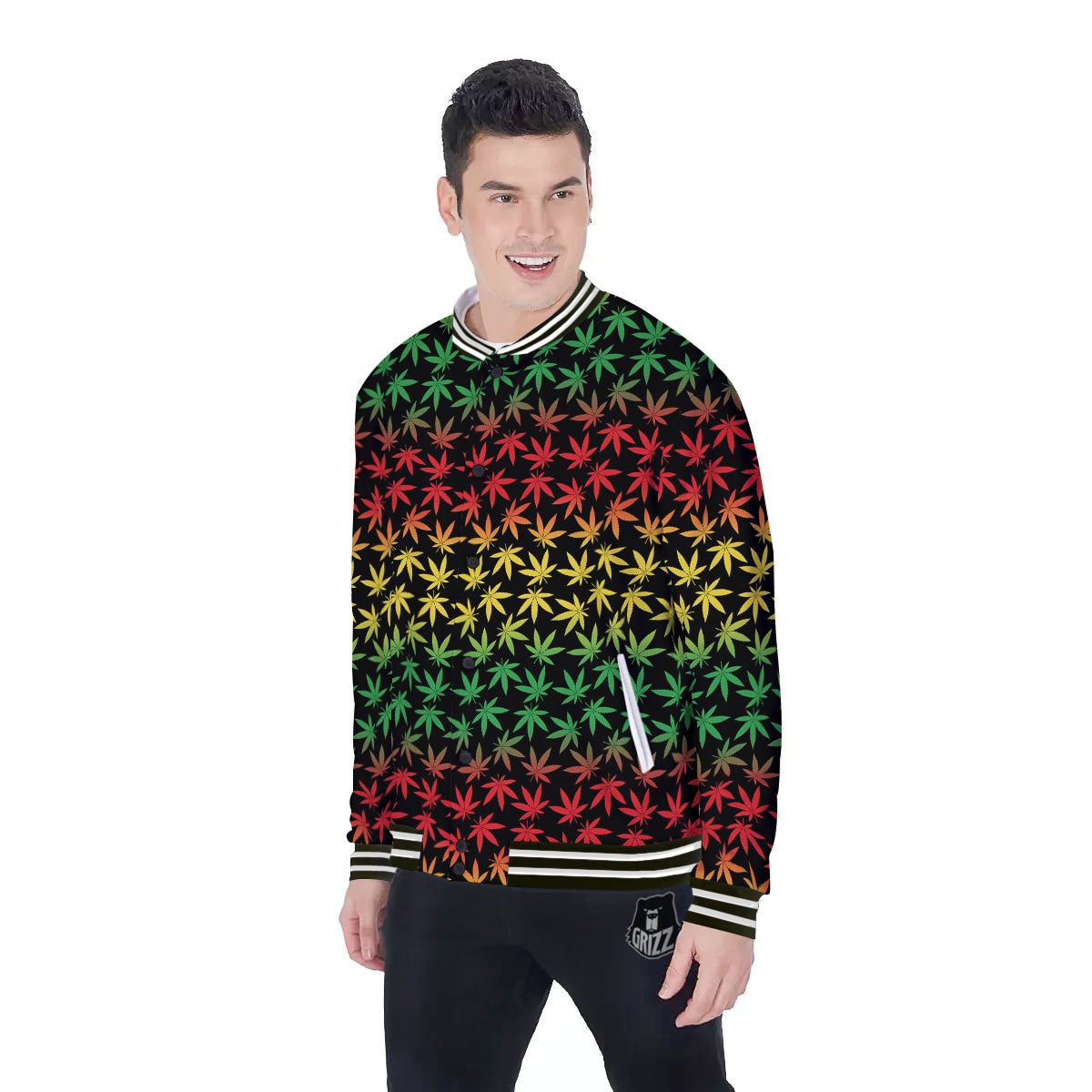 Hemp Rastafarian Print Pattern Baseball Jacket-grizzshop