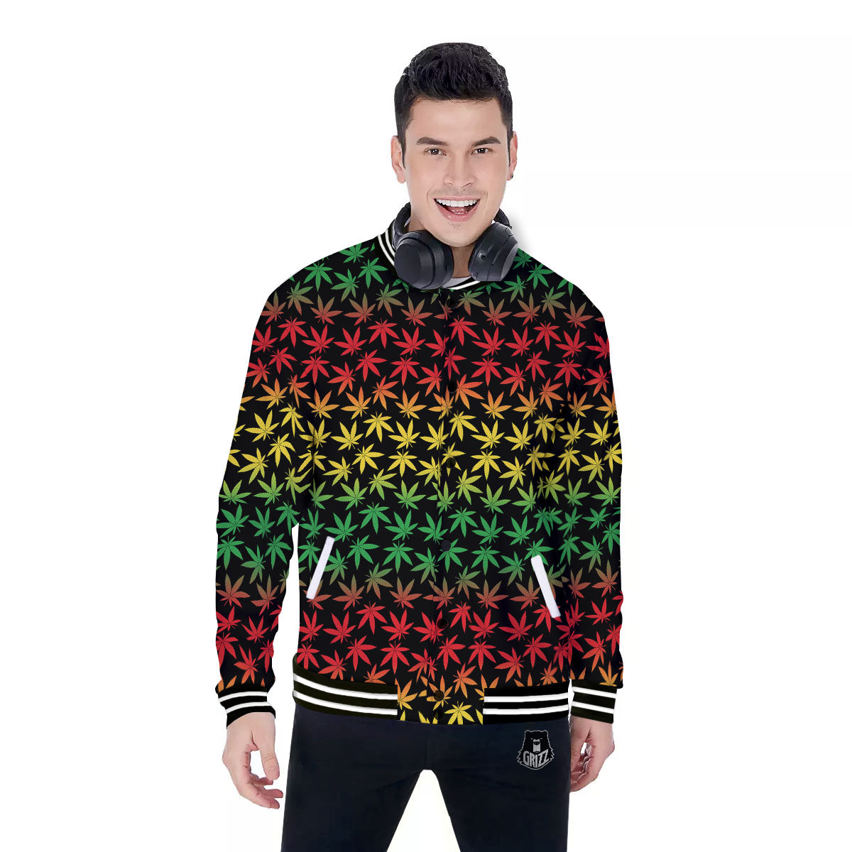 Hemp Rastafarian Print Pattern Baseball Jacket-grizzshop