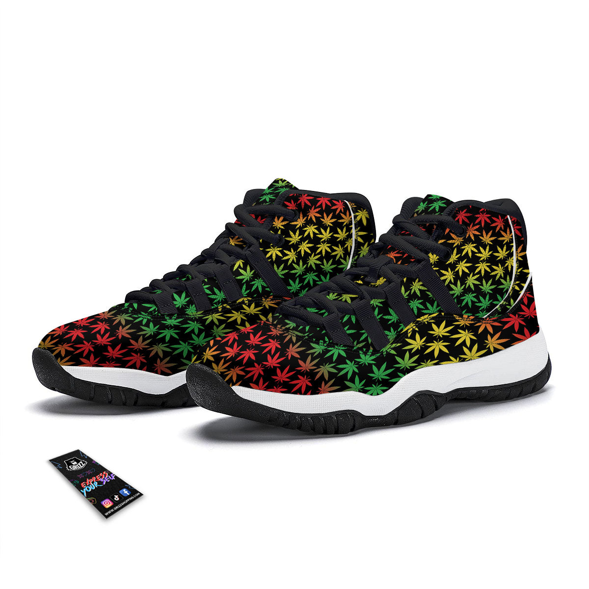 Hemp Rastafarian Print Pattern Black Bball Shoes-grizzshop