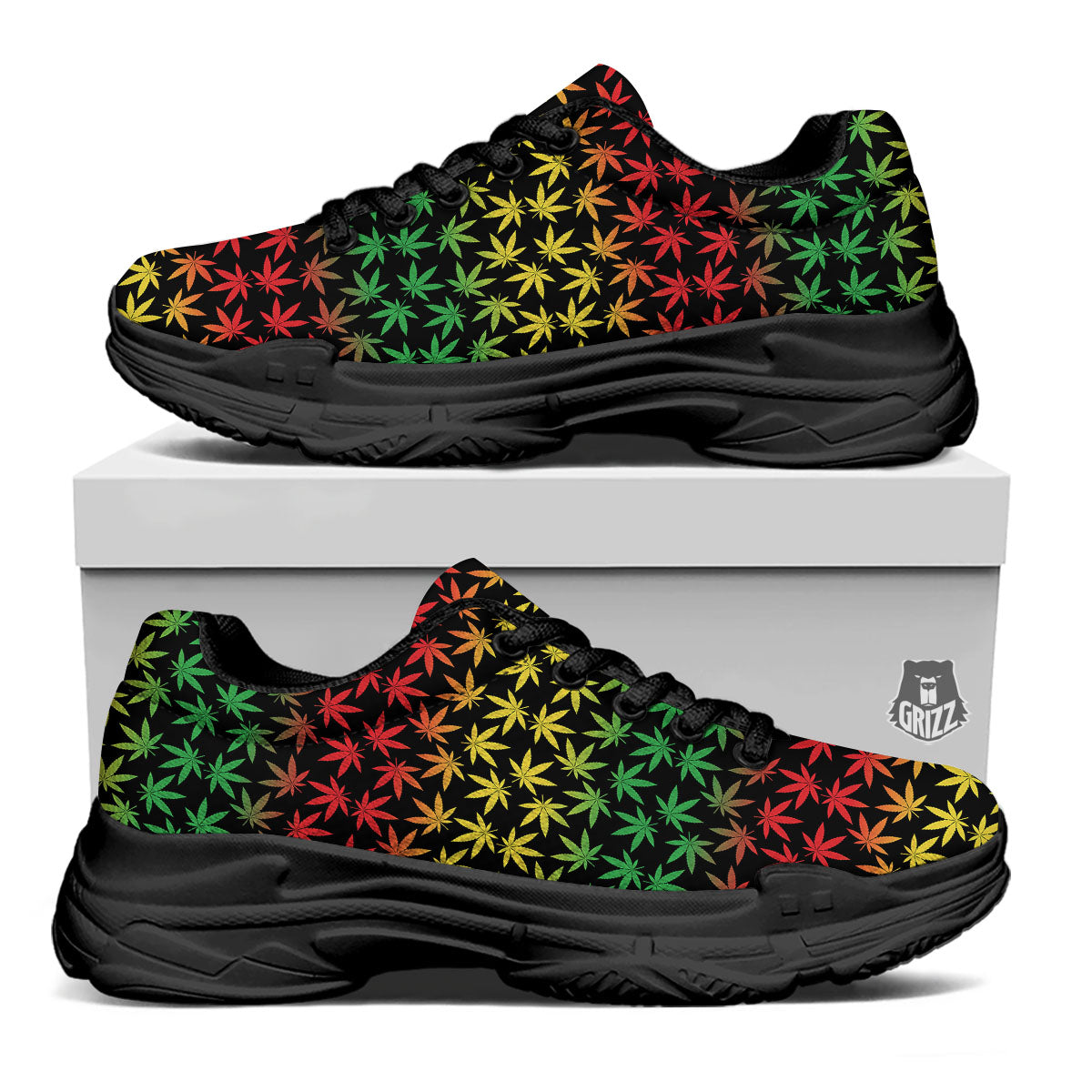 Hemp Rastafarian Print Pattern Black Chunky Shoes-grizzshop