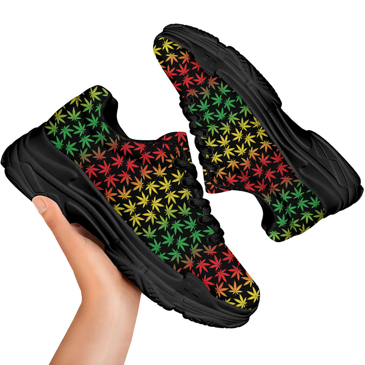 Hemp Rastafarian Print Pattern Black Chunky Shoes-grizzshop