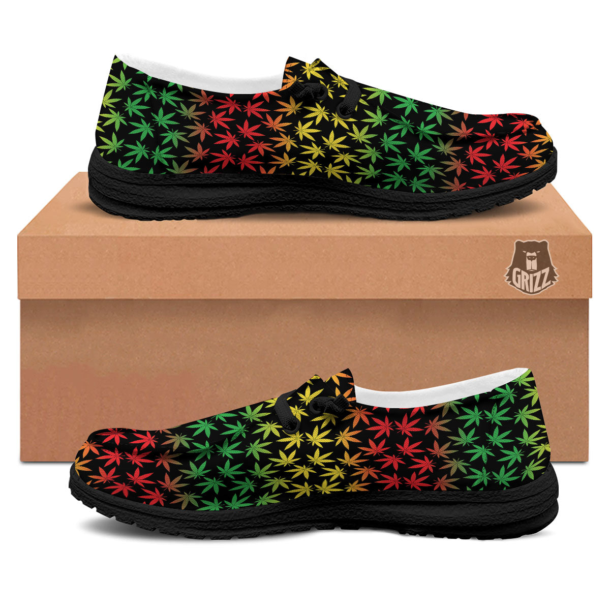 Hemp Rastafarian Print Pattern Black Loafers-grizzshop