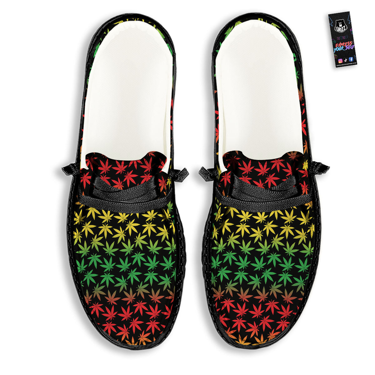 Hemp Rastafarian Print Pattern Black Loafers-grizzshop