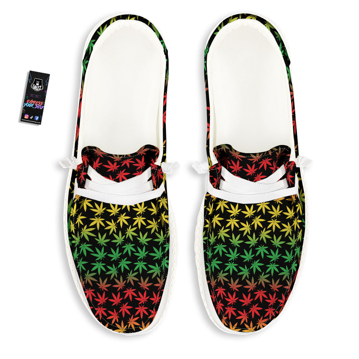 Hemp Rastafarian Print Pattern Black Loafers-grizzshop