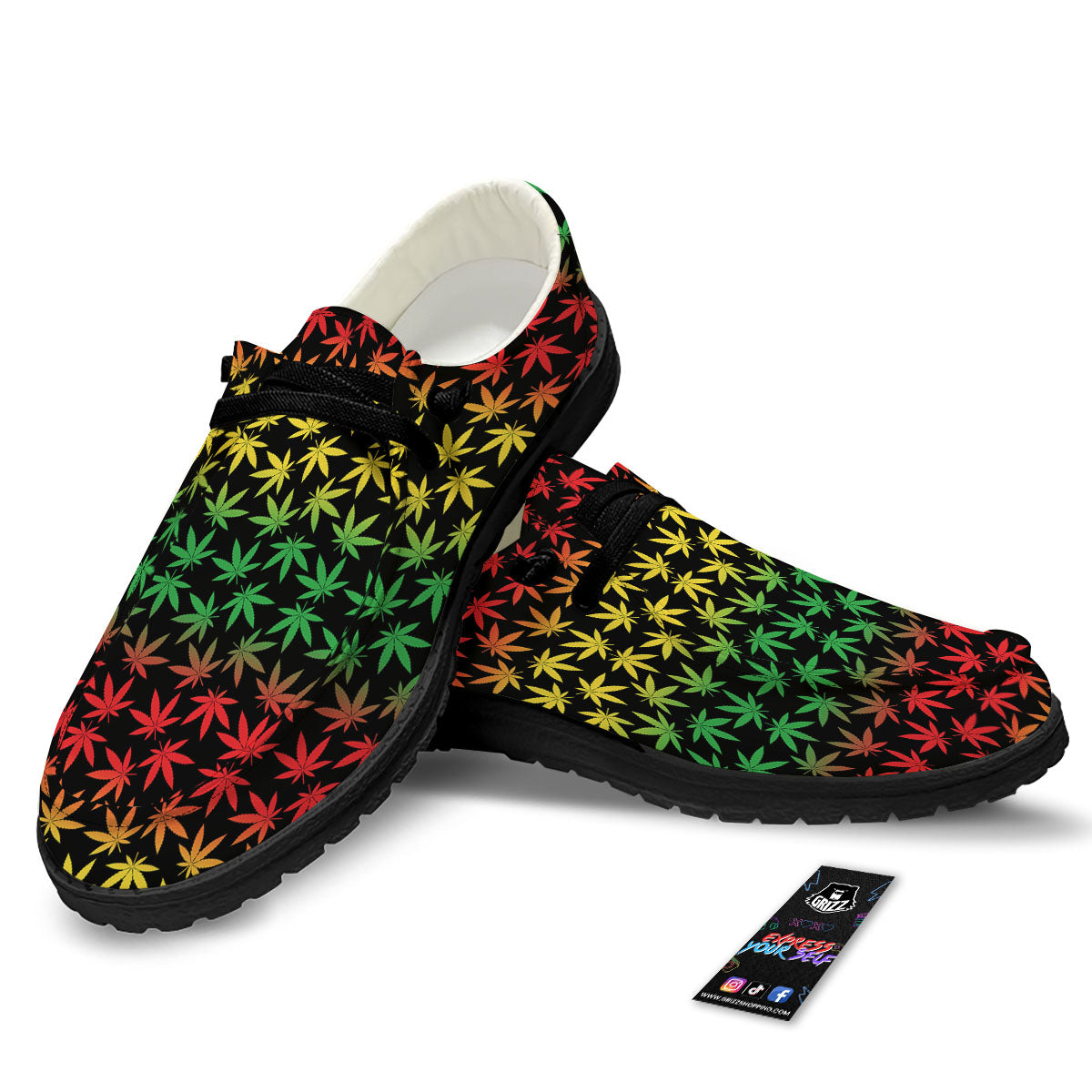 Hemp Rastafarian Print Pattern Black Loafers-grizzshop