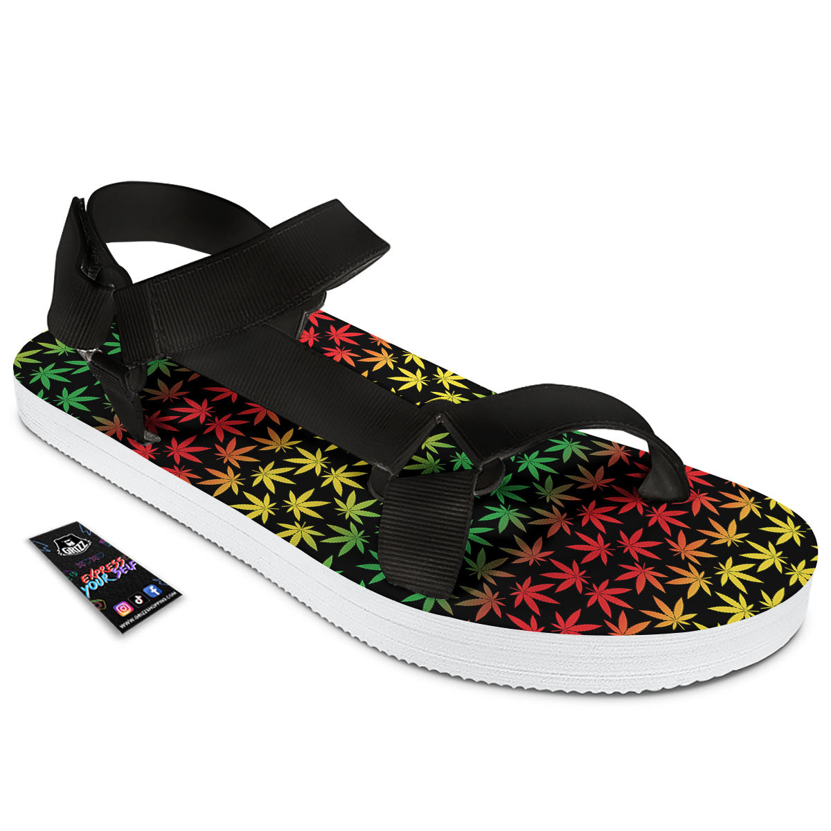 Hemp Rastafarian Print Pattern Black Open Toe Sandals-grizzshop