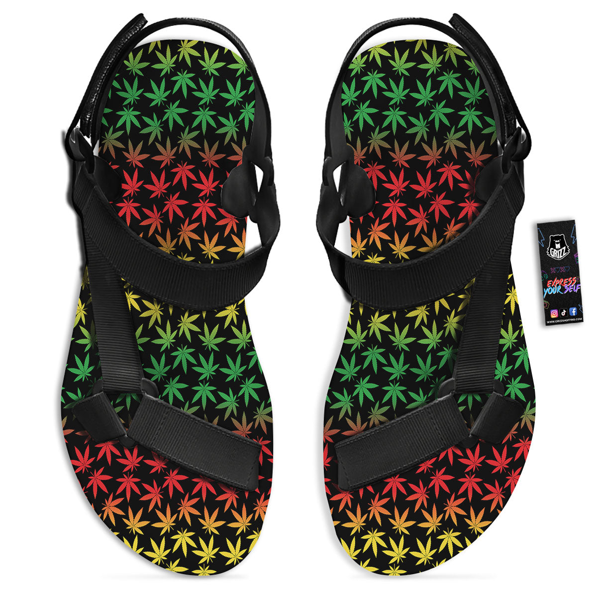 Hemp Rastafarian Print Pattern Black Open Toe Sandals-grizzshop
