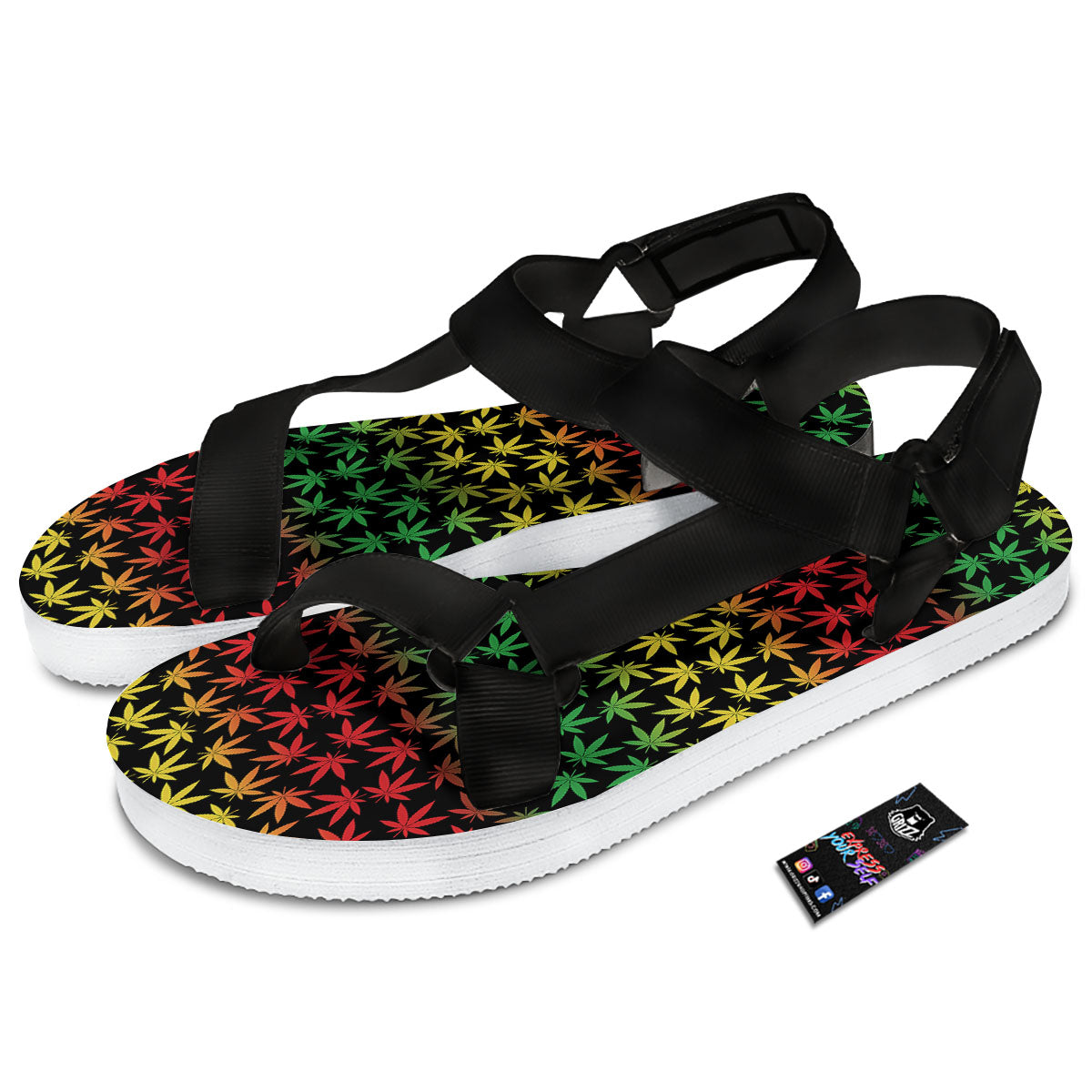 Hemp Rastafarian Print Pattern Black Open Toe Sandals-grizzshop