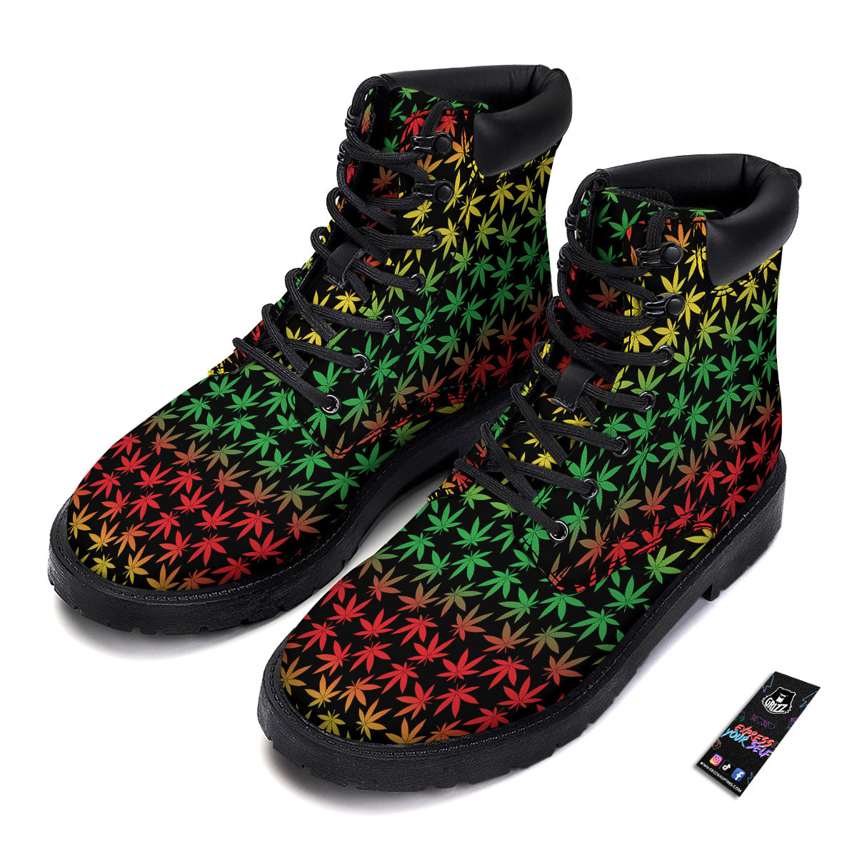 Hemp Rastafarian Print Pattern Boots-grizzshop