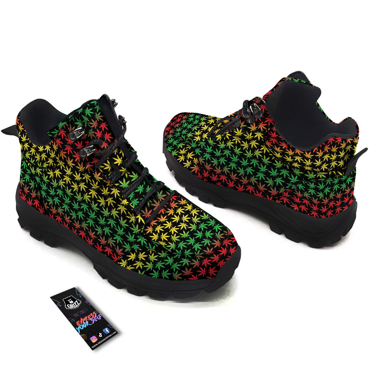 Hemp Rastafarian Print Pattern Hiking Shoes-grizzshop