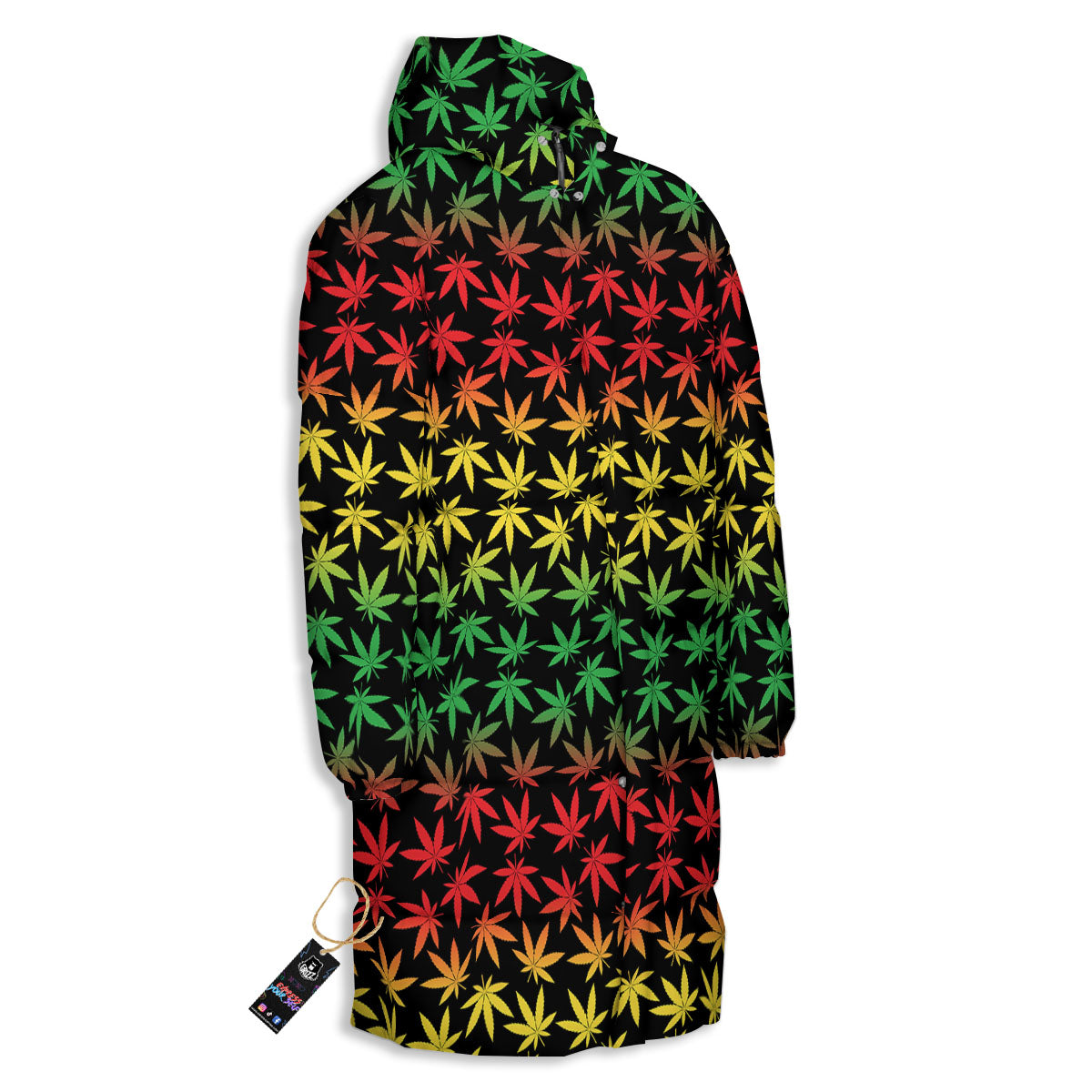 Hemp Rastafarian Print Pattern Long Down Jacket-grizzshop