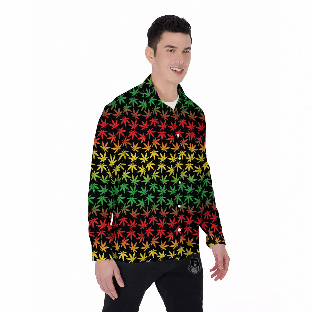 Hemp Rastafarian Print Pattern Men's Long Sleeve Shirts-grizzshop